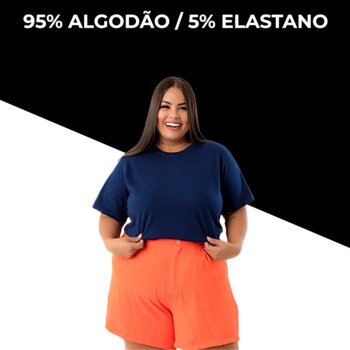 CAMISETA FEMININA PLUS SIZE LISA COM ELASTANO MARINHO