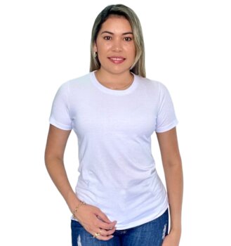 CAMISETA FEMININA LISA COM ELASTANO BRANCA